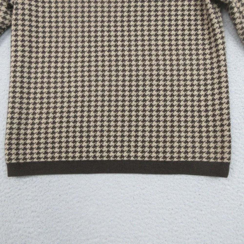 Talbots Merino Wool Sweater Womens Petite Large Brown Houndstooth Classic Preppy